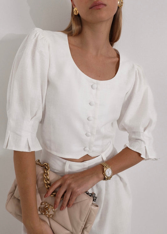 Blusa de lino atemporal Ellina | Blanca