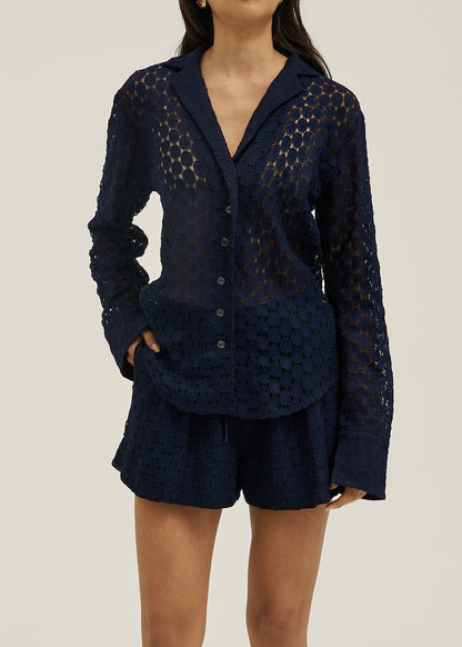 Sobrecamisa de encaje guipur Carolyn | Azul marino