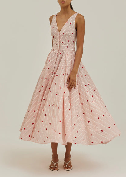 Vestido de día a rayas con bordado Antalia | Rojo/Blanco