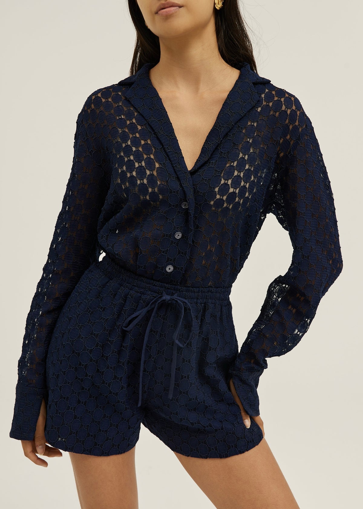Sobrecamisa de encaje guipur Carolyn | Azul marino