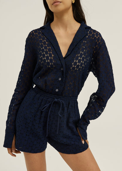 Sobrecamisa de encaje guipur Carolyn | Azul marino