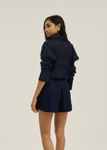 Sobrecamisa de encaje guipur Carolyn | Azul marino