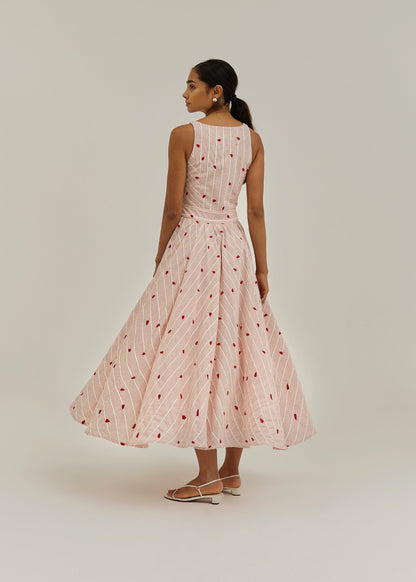 Vestido de día a rayas con bordado Antalia | Rojo/Blanco