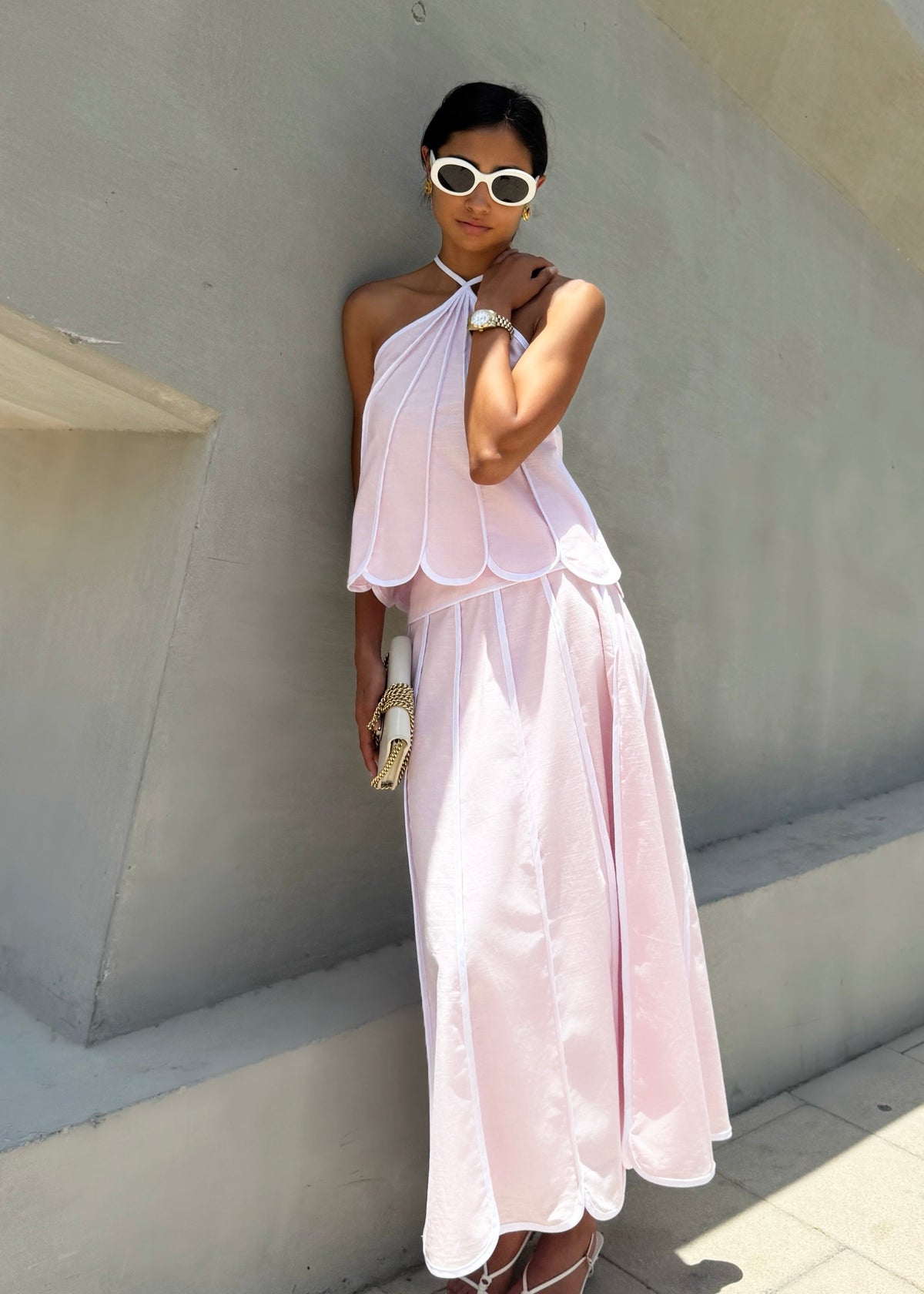 Top halter Avina Resort | Rosa pastel caramelo/Blanco