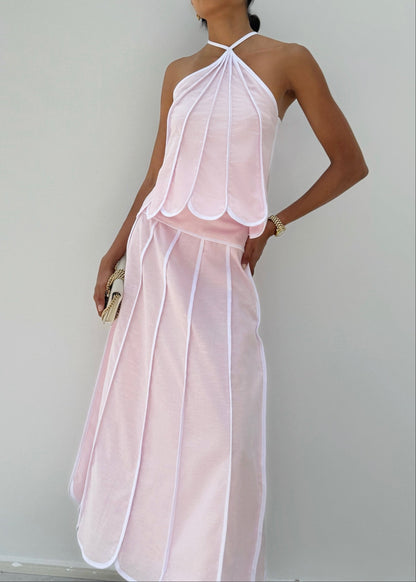 Top halter Avina Resort | Rosa pastel caramelo/Blanco