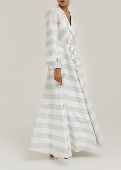 Vestido de resort de rayas suaves Aliaa | Verde menta/Blanco