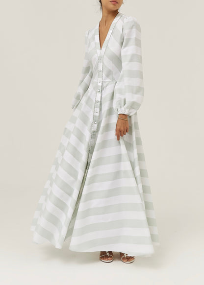 Vestido de resort de rayas suaves Aliaa | Verde menta/Blanco