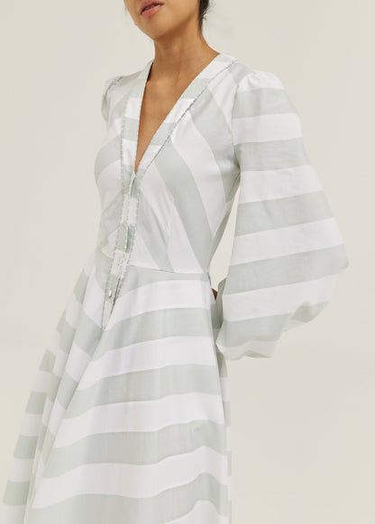 Vestido de resort de rayas suaves Aliaa | Verde menta/Blanco