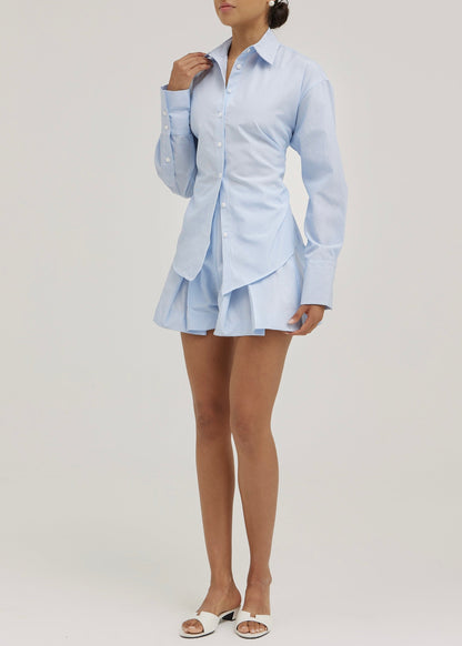 Camisa Reena con lazo trasero y cintura ajustable | Azul/Blanco