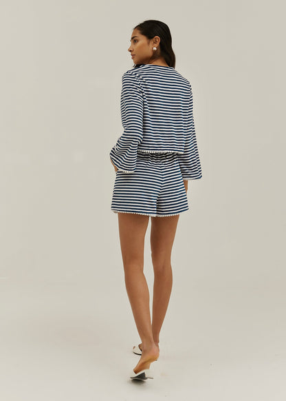 Jersey Coco de rayas en tejido de rizo | Azul marino/blanco