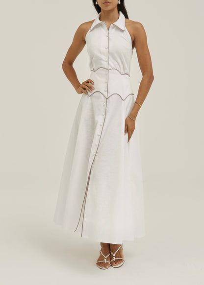 Vestido Kalila con iconos en contraste | Blanco/Topo