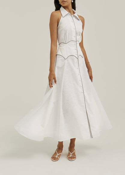 Vestido Kalila con iconos en contraste | Blanco/Topo
