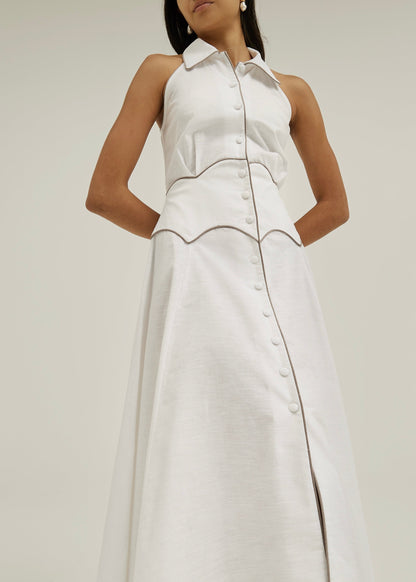 Vestido Kalila con iconos en contraste | Blanco/Topo