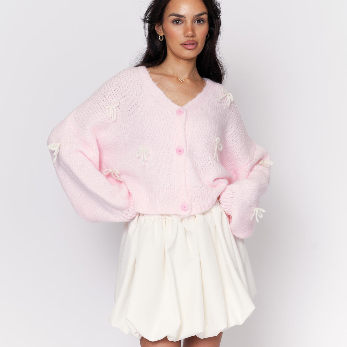 Oversize Mini Bow Cardigan