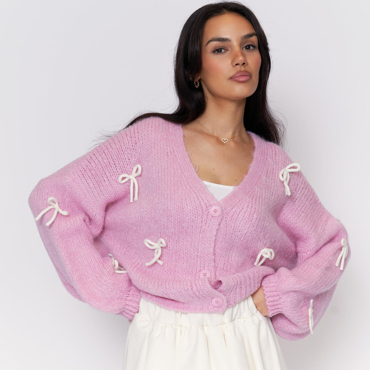 Oversize Mini Bow Cardigan