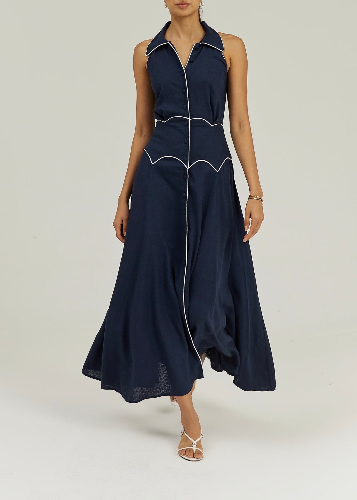 Vestido icónico de contraste Kalila | Azul marino/Blanco
