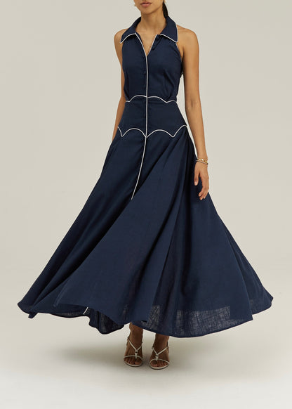 Vestido icónico de contraste Kalila | Azul marino/Blanco