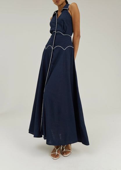 Vestido icónico de contraste Kalila | Azul marino/Blanco
