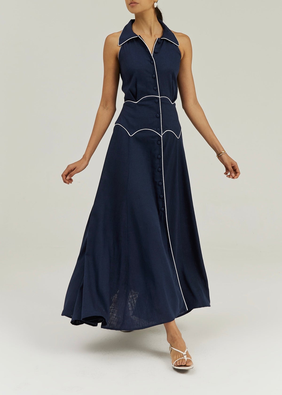 Vestido icónico de contraste Kalila | Azul marino/Blanco