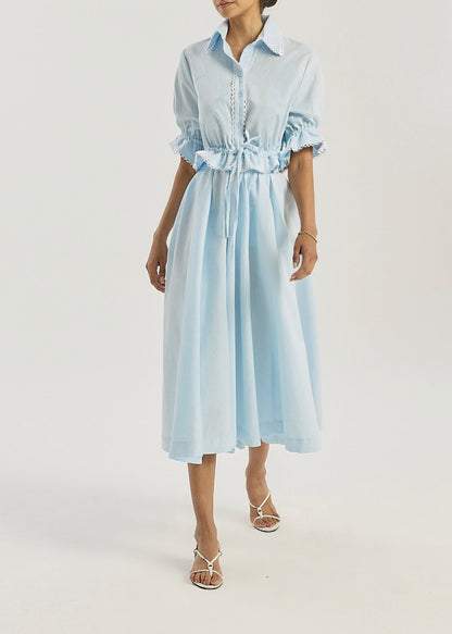Camisa Layley con lazo en la cintura y ribete | Azul pastel