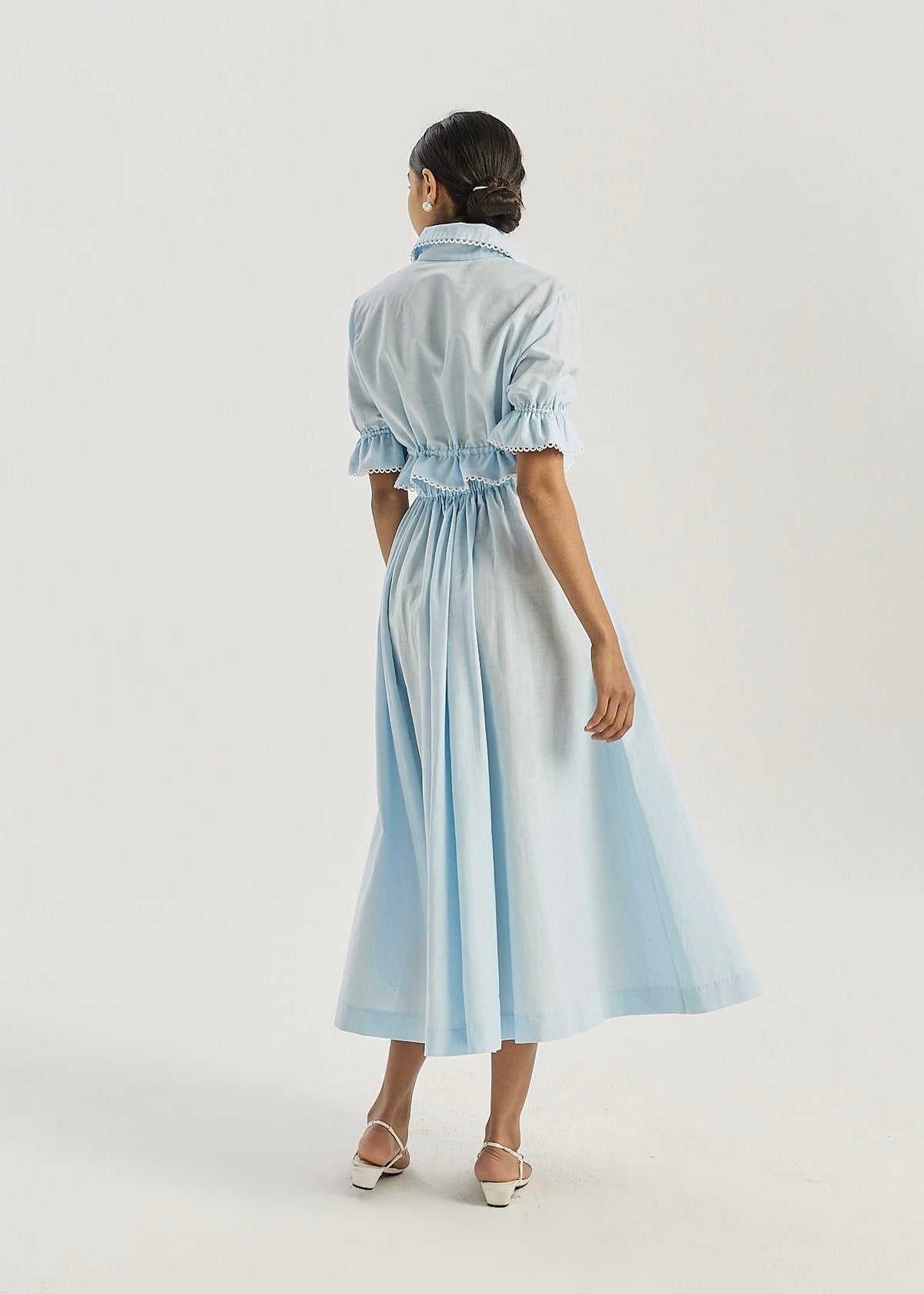Camisa Layley con lazo en la cintura y ribete | Azul pastel