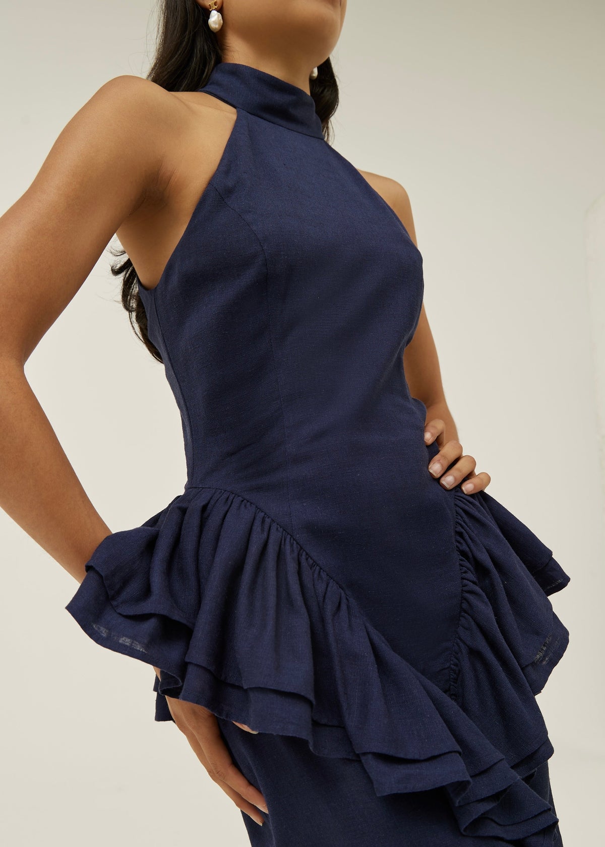 Vestido Riviera Rania con péplum lateral | Azul marino