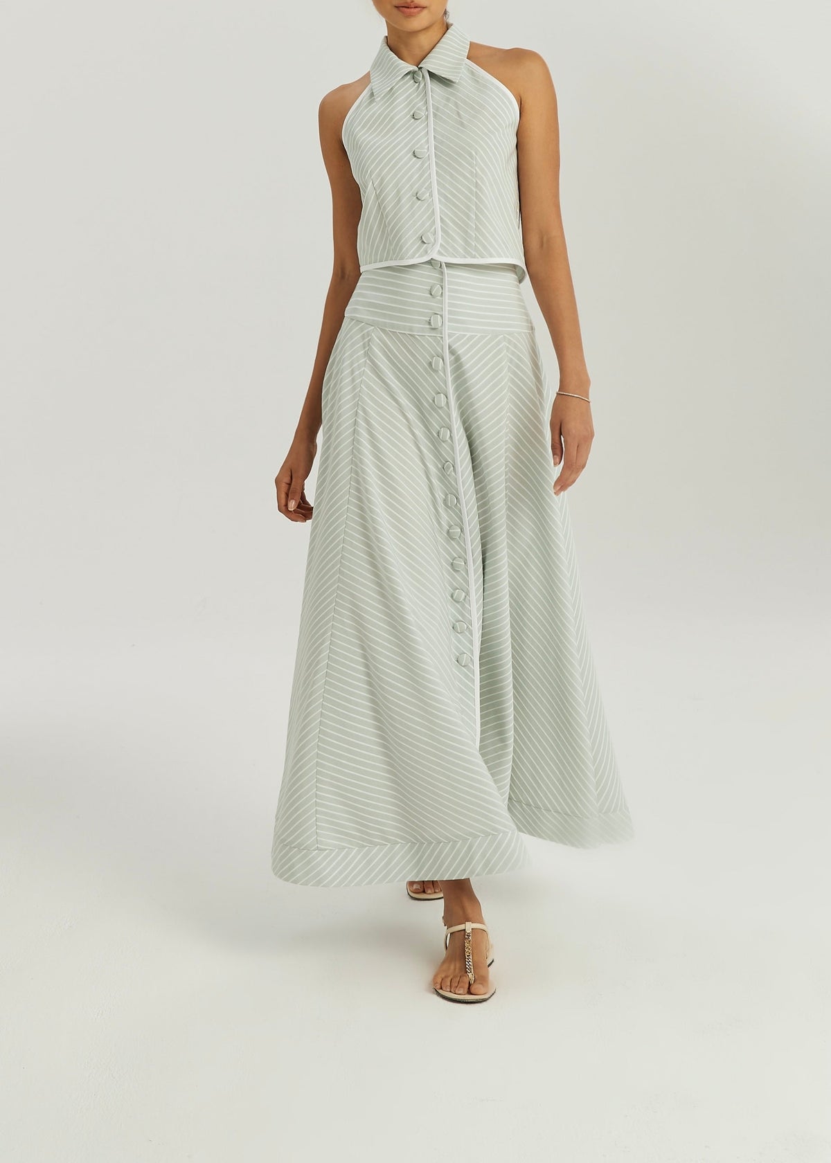 Camisa sin mangas a rayas Ria Resort | Matcha/Blanco