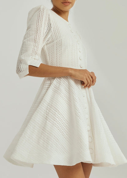 Vestido de día elegante de punto Roma | Blanco