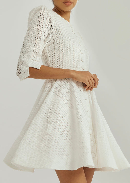Vestido de día elegante de punto Roma | Blanco
