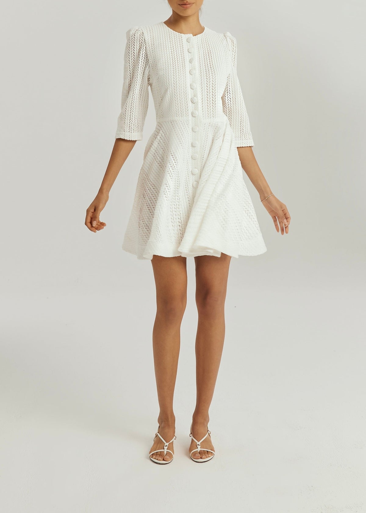 Vestido de día elegante de punto Roma | Blanco