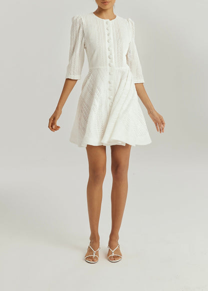 Vestido de día elegante de punto Roma | Blanco