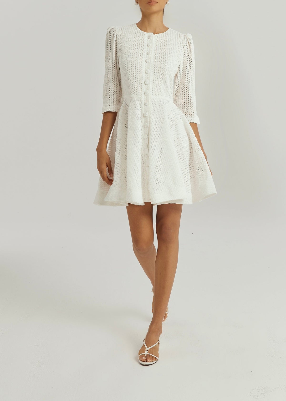Vestido de día elegante de punto Roma | Blanco