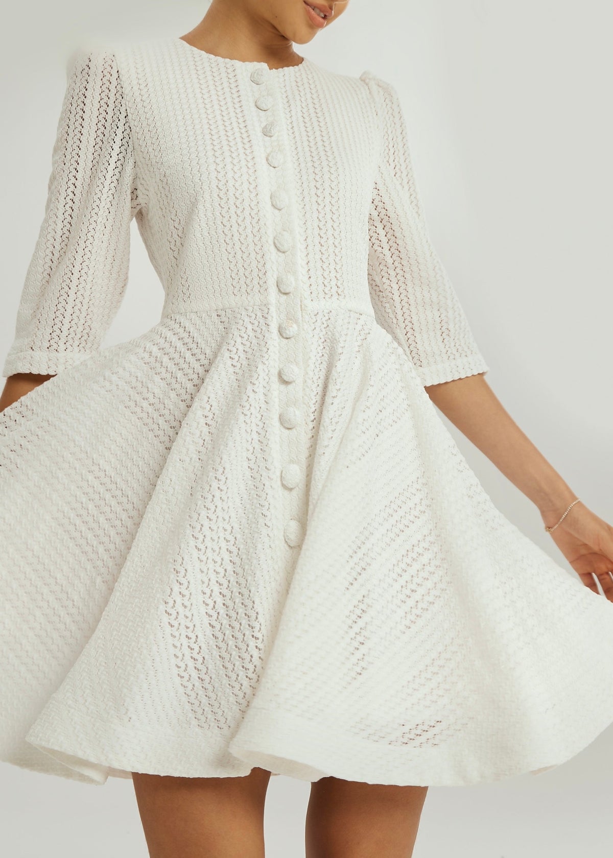 Vestido de día elegante de punto Roma | Blanco