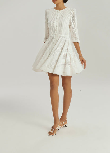 Vestido de día elegante de punto Roma | Blanco
