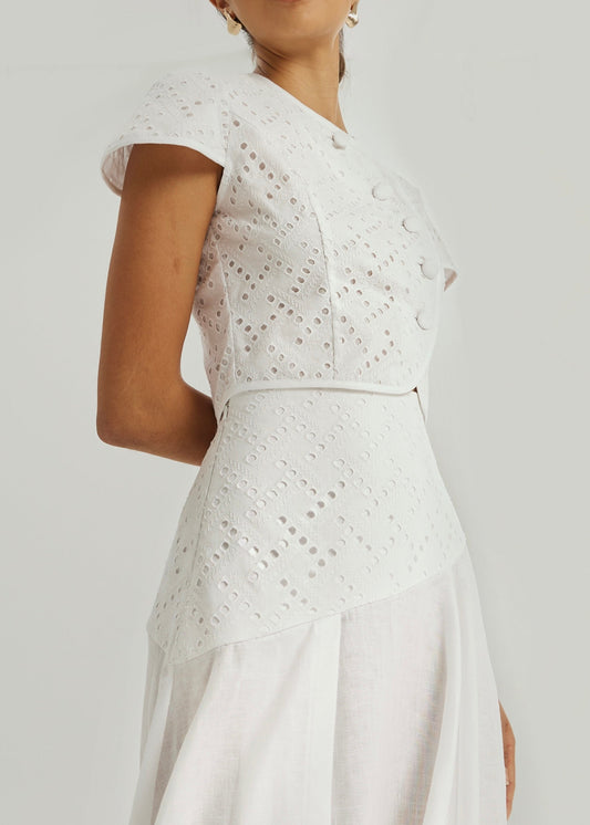 Top Roxie de algodón con calado | Blanco