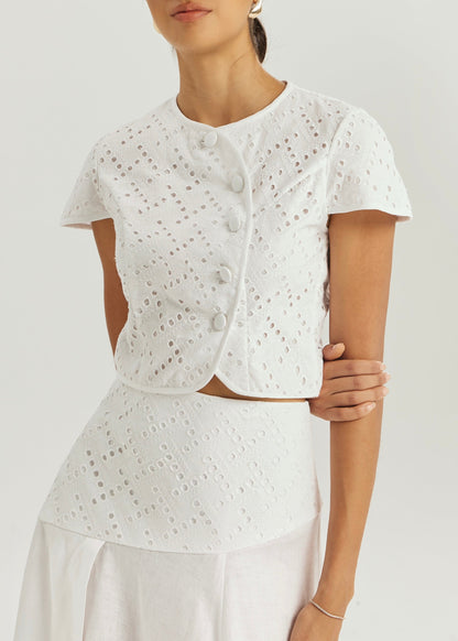 Top Roxie de algodón con calado | Blanco