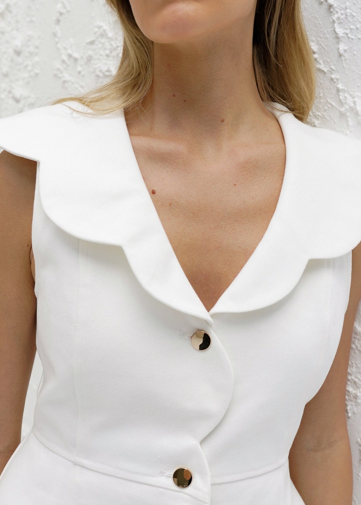 Vestido vaquero Sharna con borde festoneado | Denim blanco