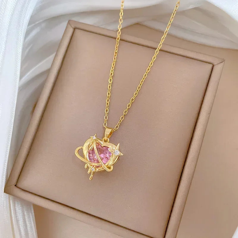 Collar elegante y lujoso de ostra con perla en forma de corazón color melocotón