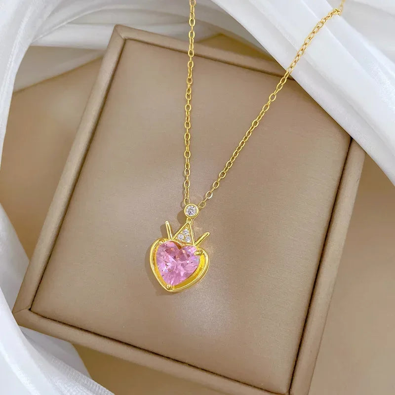 Collar elegante y lujoso de ostra con perla en forma de corazón color melocotón
