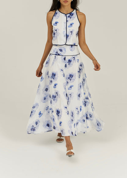Blusa floral sin mangas Tahlia | Blanco/Azul