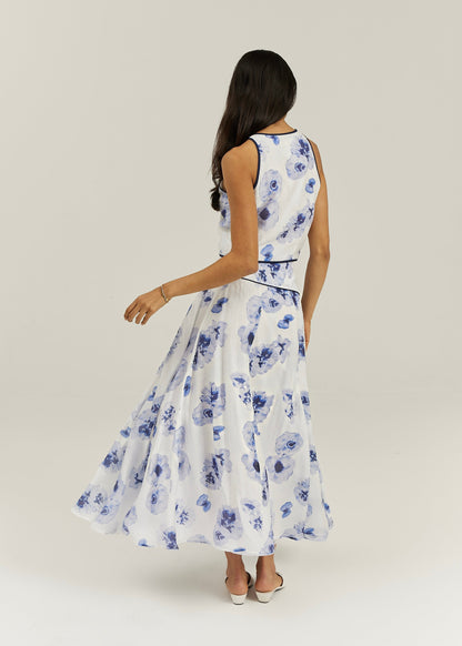 Blusa floral sin mangas Tahlia | Blanco/Azul