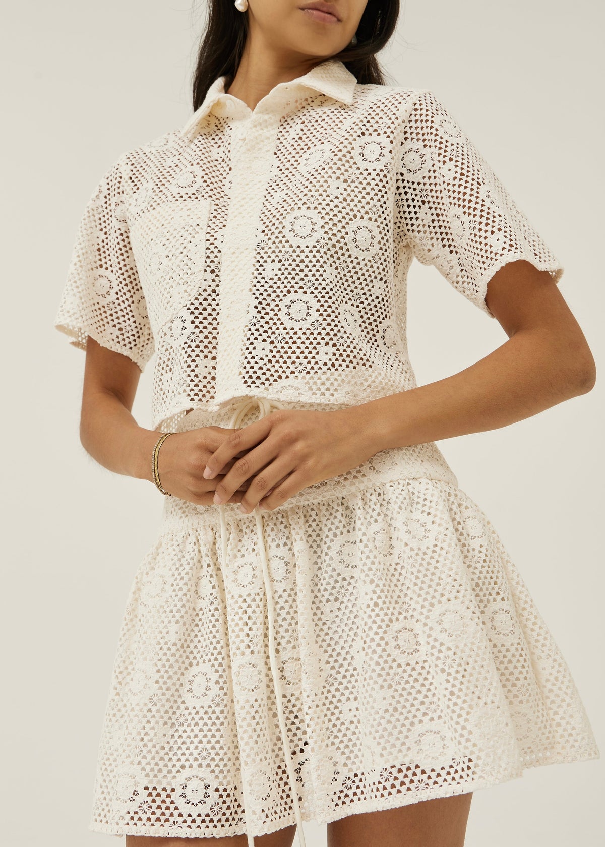 Camisa de resort estilo crochet de encaje Ulani | Vainilla