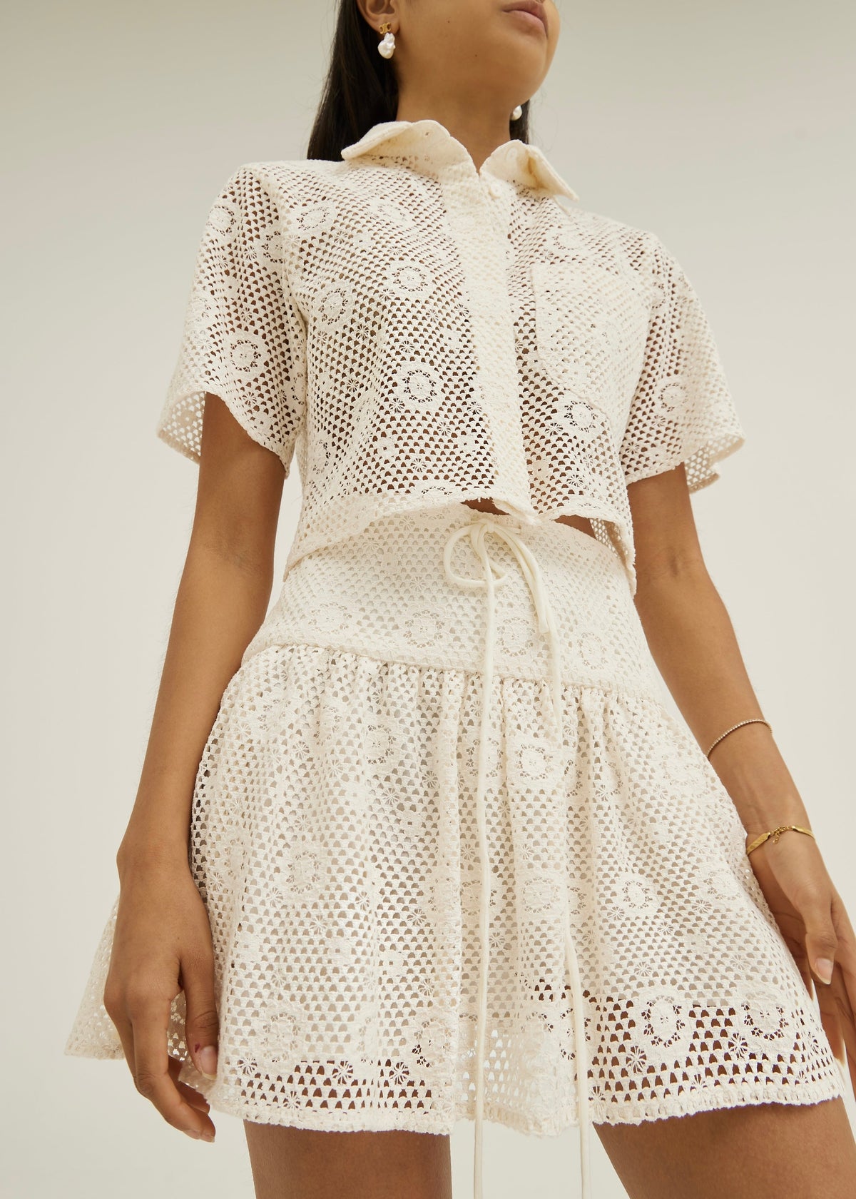Camisa de resort estilo crochet de encaje Ulani | Vainilla