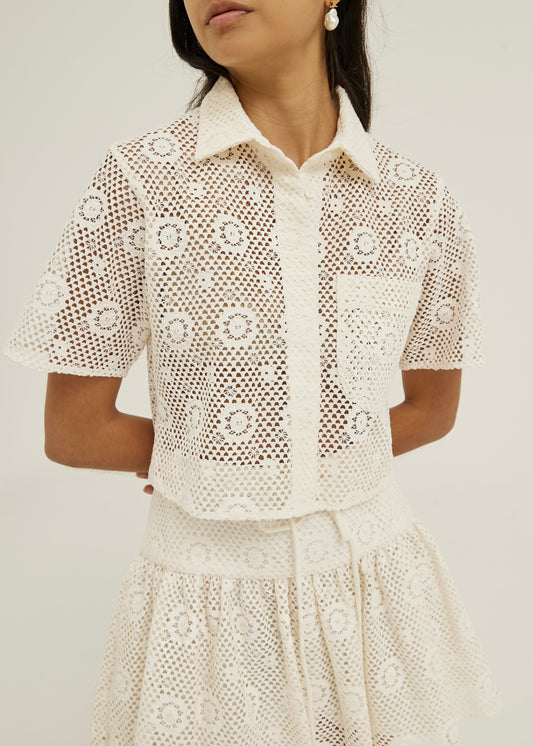 Camisa de resort estilo crochet de encaje Ulani | Vainilla