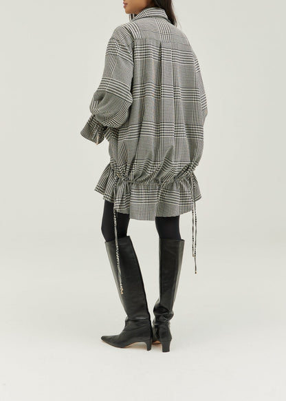 Abrigo Odette de doble botonadura con estampado de pata de gallo y cintura baja | Mezcla de gris