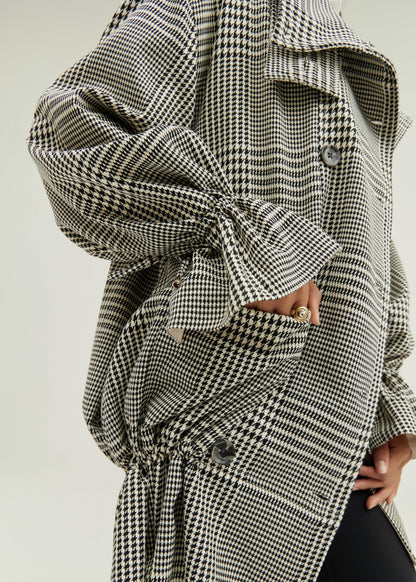 Abrigo Odette de doble botonadura con estampado de pata de gallo y cintura baja | Mezcla de gris