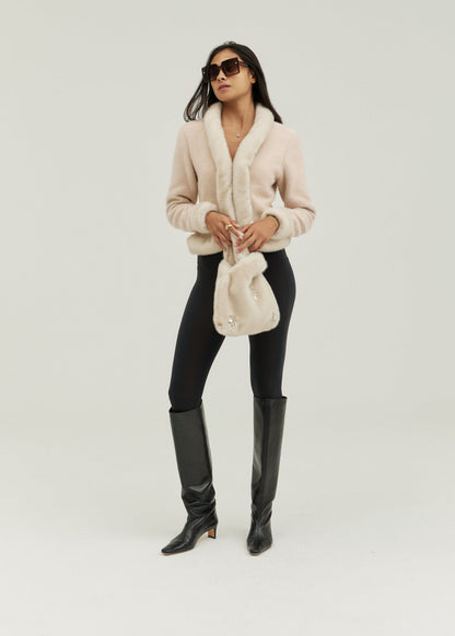 Chaqueta Lourdes con ribete de piel | Champán