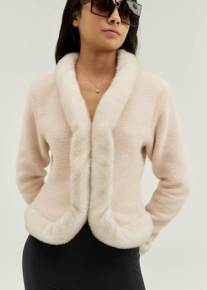 Chaqueta Lourdes con ribete de piel | Champán
