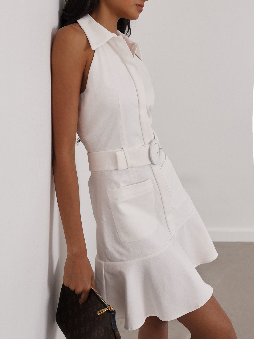 Vestido vaquero de corte acampanado con cinturón Zena | Blanco