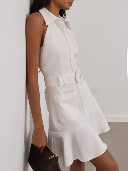 Vestido vaquero de corte acampanado con cinturón Zena | Blanco